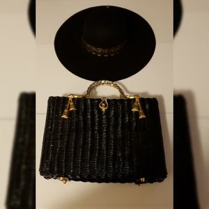 Black felt hat with bl and gold ribbon detail, NWT